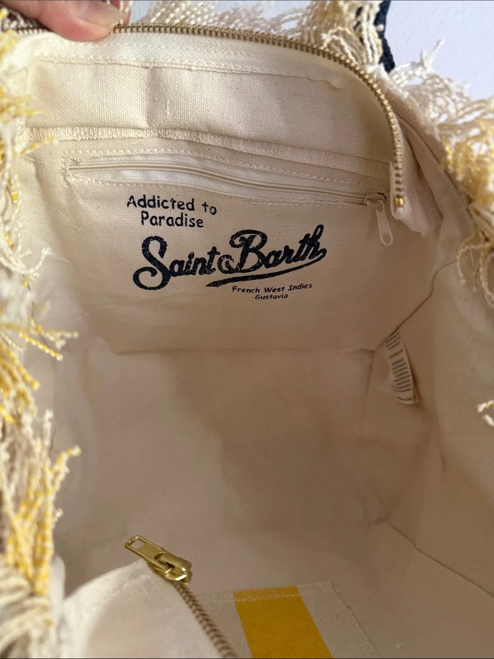 MC2 Saint Barth Yellow and Navy Striped Fringe Tote